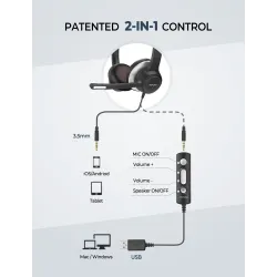 Mpow HC6 – USB-Kabel-Headset – Kopfhörer mit Mikrofon – 3,5 mm