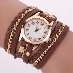 Mehrschichtiges Lederarmband – mit runder Quarzuhr