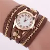 Mehrschichtiges Lederarmband – mit runder Quarzuhr