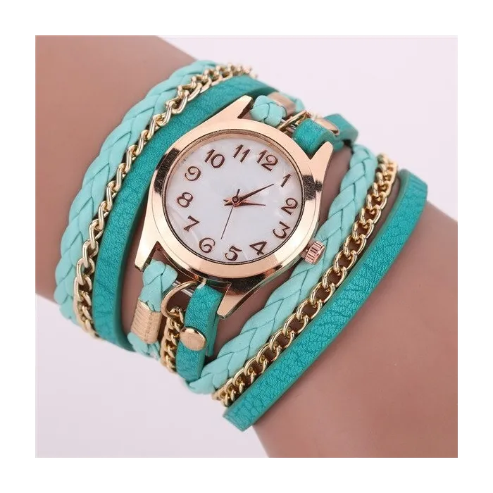 Mehrschichtiges Lederarmband – mit runder Quarzuhr