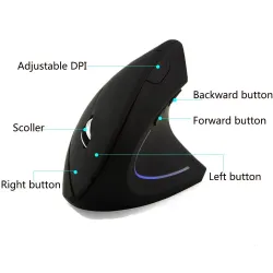 Ergonomische vertikale kabellose Maus – USB – optisch – 1600 DPI 6D – mit LED-Licht