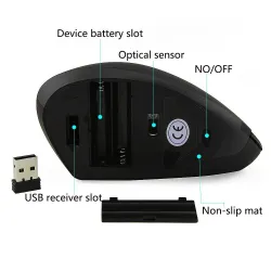 Ergonomic vertical wireless mouse - USB - optical - 1600 DPI 6D - with LED lightMouses