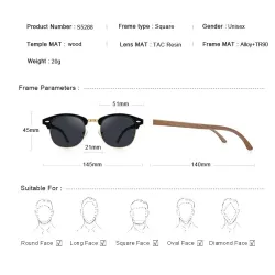 MERRYS – klassische polarisierte Sonnenbrille – halbrandlos – Holzbügel – UV400