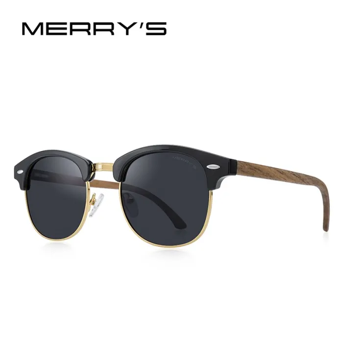 MERRYS – klassische polarisierte Sonnenbrille – halbrandlos – Holzbügel – UV400