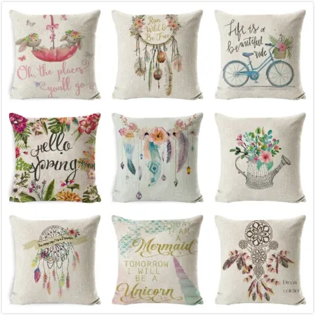 Decorative cushion cover - feathers / flowers - 45cm * 45cmCushion covers