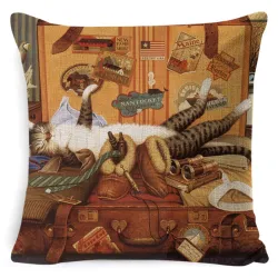 Dekorativer Kissenbezug – Lazy Cat Party / Bücher – 45 cm * 45 cm
