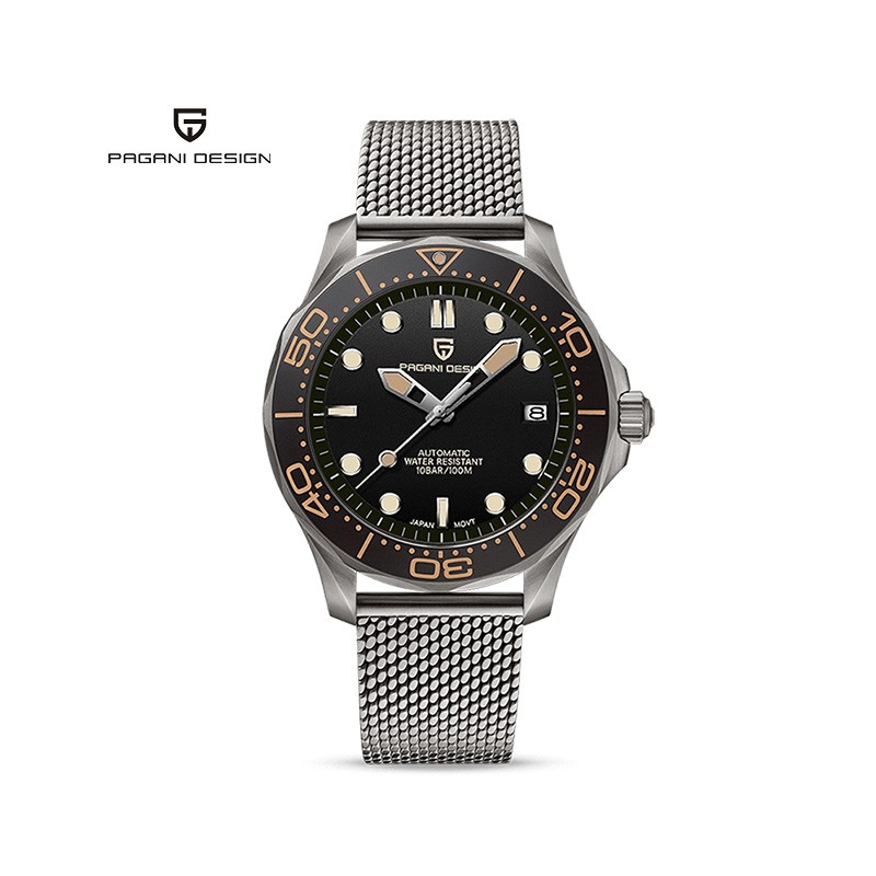 PAGANI DESIGN - fashion automatic watch - stainless steel - mesh strap - blackWatches