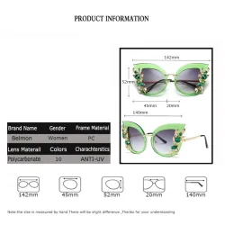 Modische Cat-Eye-Sonnenbrille – dekorative Blätter/Kristalle