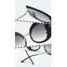 Modische Cat-Eye-Sonnenbrille – dekorative Blätter/Kristalle