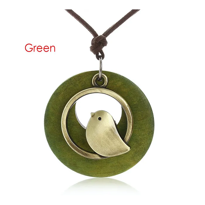 Wooden pendant with bird - rope necklaceNecklaces