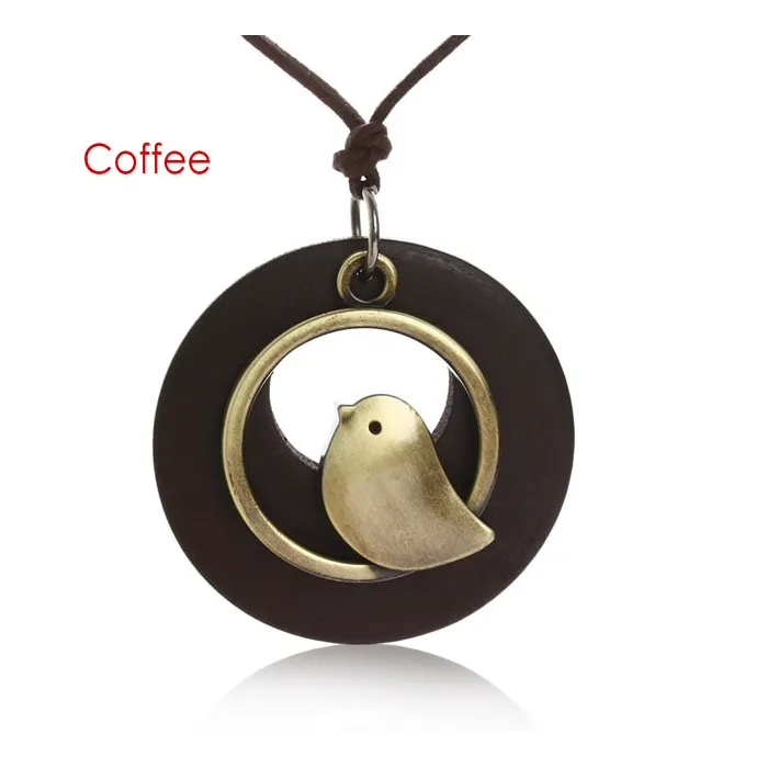 Wooden pendant with bird - rope necklaceNecklaces