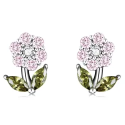 Kristallblumenförmige Ohrringe – 925er Sterlingsilber