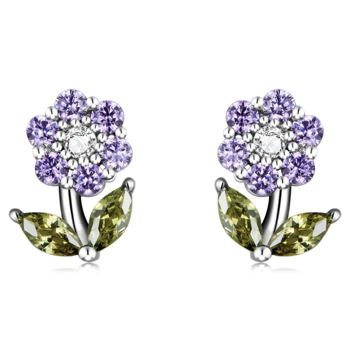 Kristallblumenförmige Ohrringe – 925er Sterlingsilber