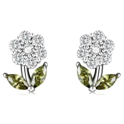 Crystal flowers shaped earrings - 925 sterling silverEarrings