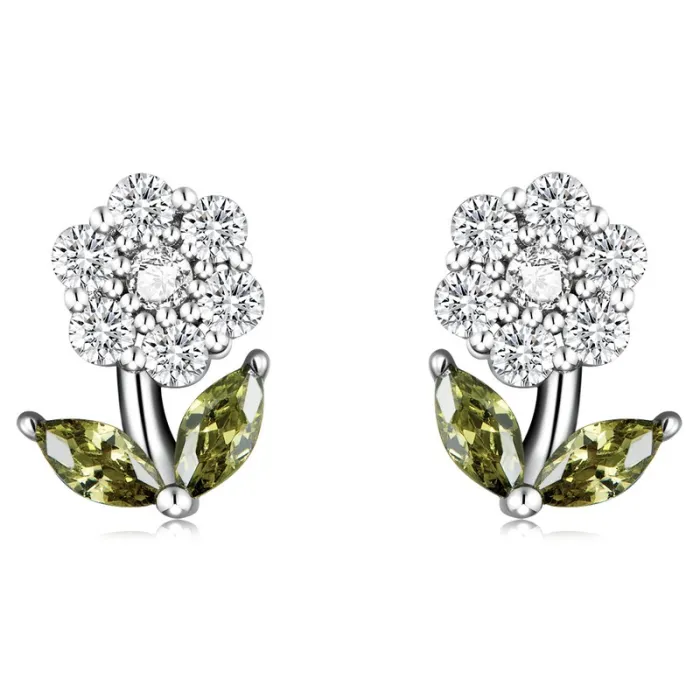 Crystal flowers shaped earrings - 925 sterling silverEarrings