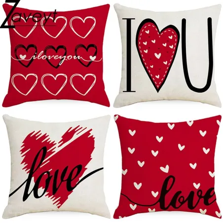 Rot/weißer Kissenbezug – Valentinstagsmotive – 45 cm * 45 cm