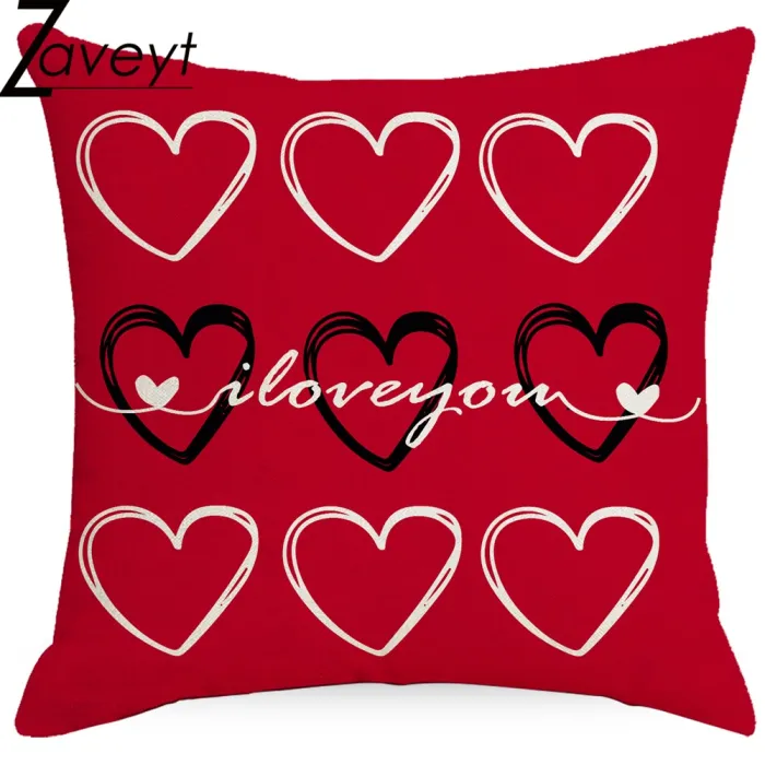 Rot/weißer Kissenbezug – Valentinstagsmotive – 45 cm * 45 cm