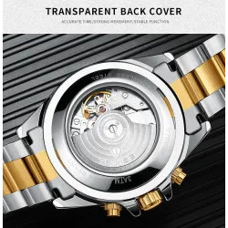 TEVISE - elegante Automatikuhr - Edelstahl - wasserdicht - Gold / Schwarz