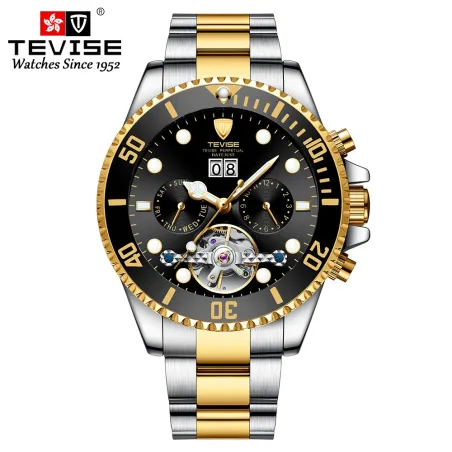 TEVISE - elegante Automatikuhr - Edelstahl - wasserdicht - Gold / Schwarz