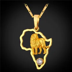 Africa map / lion pendant - with necklaceNecklaces
