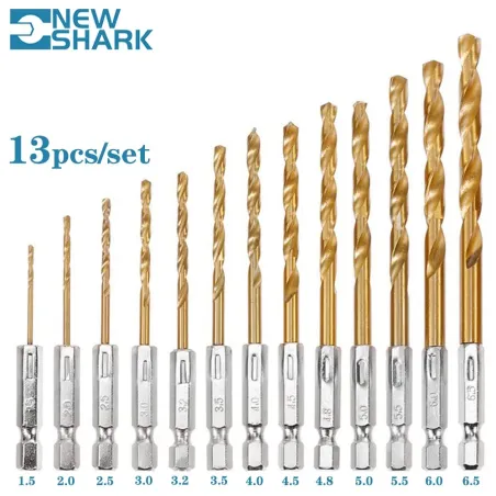 Twist drill bit set - hex shank HSS - titanium coated - 1.5mm-6.5mm - 13 piecesBits & drills