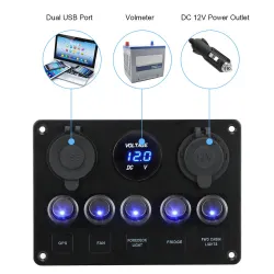 Wippschalter-Panel – wasserdichtes digitales Voltmeter – für Auto – Boot – LKW – 12 V – USB – LED