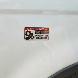 Funny car sticker - Warning In MachineryStickers