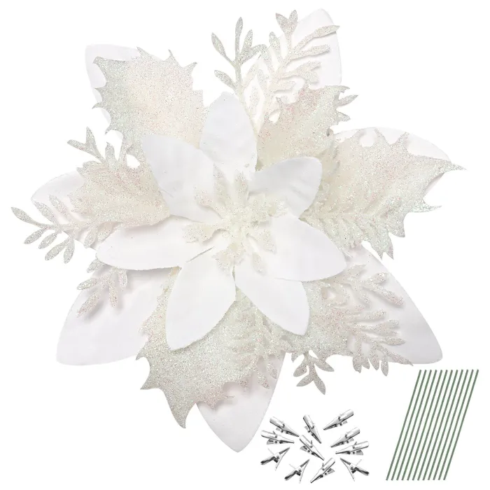 Glitter roses - Christmas tree decoration - 12 piecesChristmas