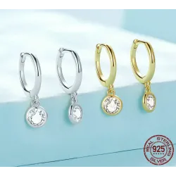 Creolen mit rundem weißem Kristall – 925er Sterlingsilber