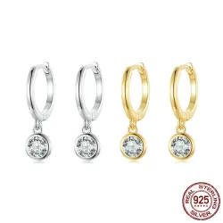 Creolen mit rundem weißem Kristall – 925er Sterlingsilber