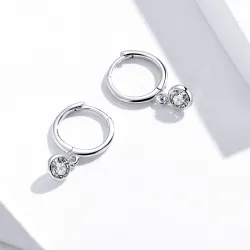 Creolen mit rundem weißem Kristall – 925er Sterlingsilber