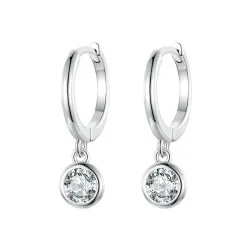 Hoop earrings with round white crystal - 925 sterling silverEarrings