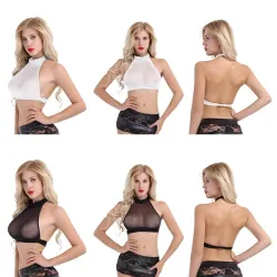 Sexy durchsichtiges Oberteil mit kurzem Neckholder aus Netzstoff