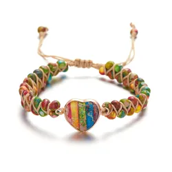 Doppellagiges Armband - Natursteinperlen / Herz - verstellbar