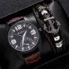 Modische Quarzuhr - mit Lederarmband - Set