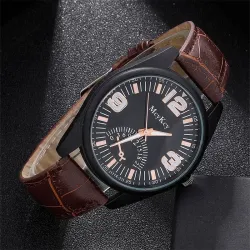 Modische Quarzuhr - mit Lederarmband - Set