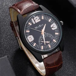 Modische Quarzuhr - mit Lederarmband - Set