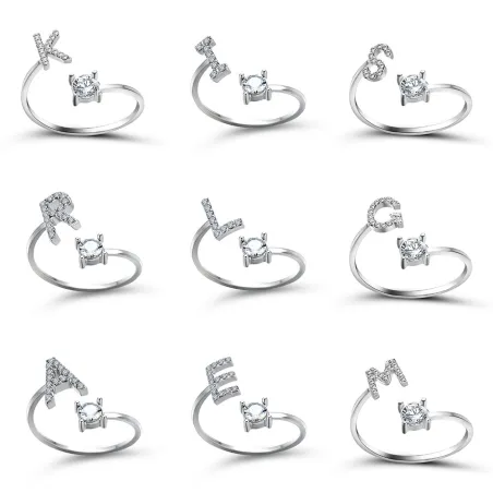 Größenverstellbarer Ring – Buchstaben von A bis Z mit Strasssteinen