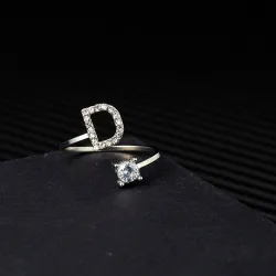 Resizable ring - A-Z alphabet letters with rhinestonesRings