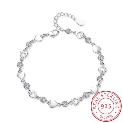 925er Sterlingsilber - Herzen / Kristalle - Armband