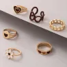 Ringe im Retro-Stil - braune Blumen / Herzen - 6 Stück