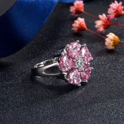 Eleganter Silberring - mit rosa Kristallblume