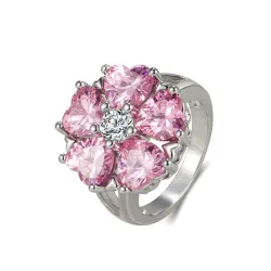 Eleganter Silberring - mit rosa Kristallblume