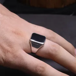 925 silver ring - signet ring with a black stoneRings