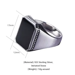 925 silver ring - signet ring with a black stoneRings