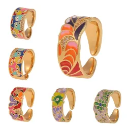 Eleganter offener Ring - bunte Blumen - Bohemian-Stil