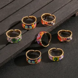 Eleganter offener Ring - bunte Blumen - Bohemian-Stil