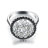 Elegant silver ring - hollow out flower - white / black crystalsRings