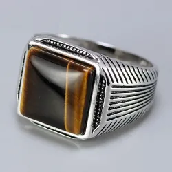 Ring aus 925er Sterlingsilber – Siegel mit Tigeraugenstein
