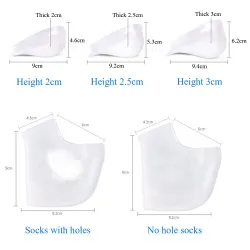 Schuheinlagen zur Erhöhung der Höhe – Silikon-Gel-Pads – Einlegesohlensocke – Fersen-/Knöchelschutz